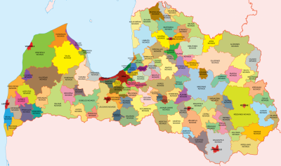 Latvijas karte ar novadu sadalījumu 2011-2021