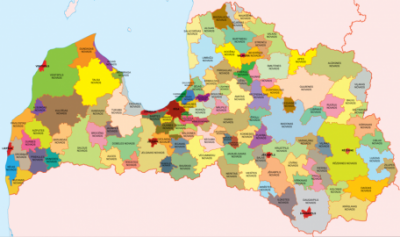 Latvijas karte ar novadu sadalījumu