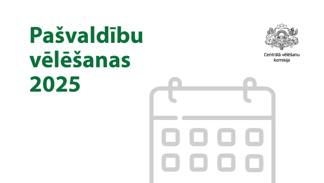 Grafisks kalendārs uz balta fona ar tekstu "Pašvaldību vēlēšanas 2025"