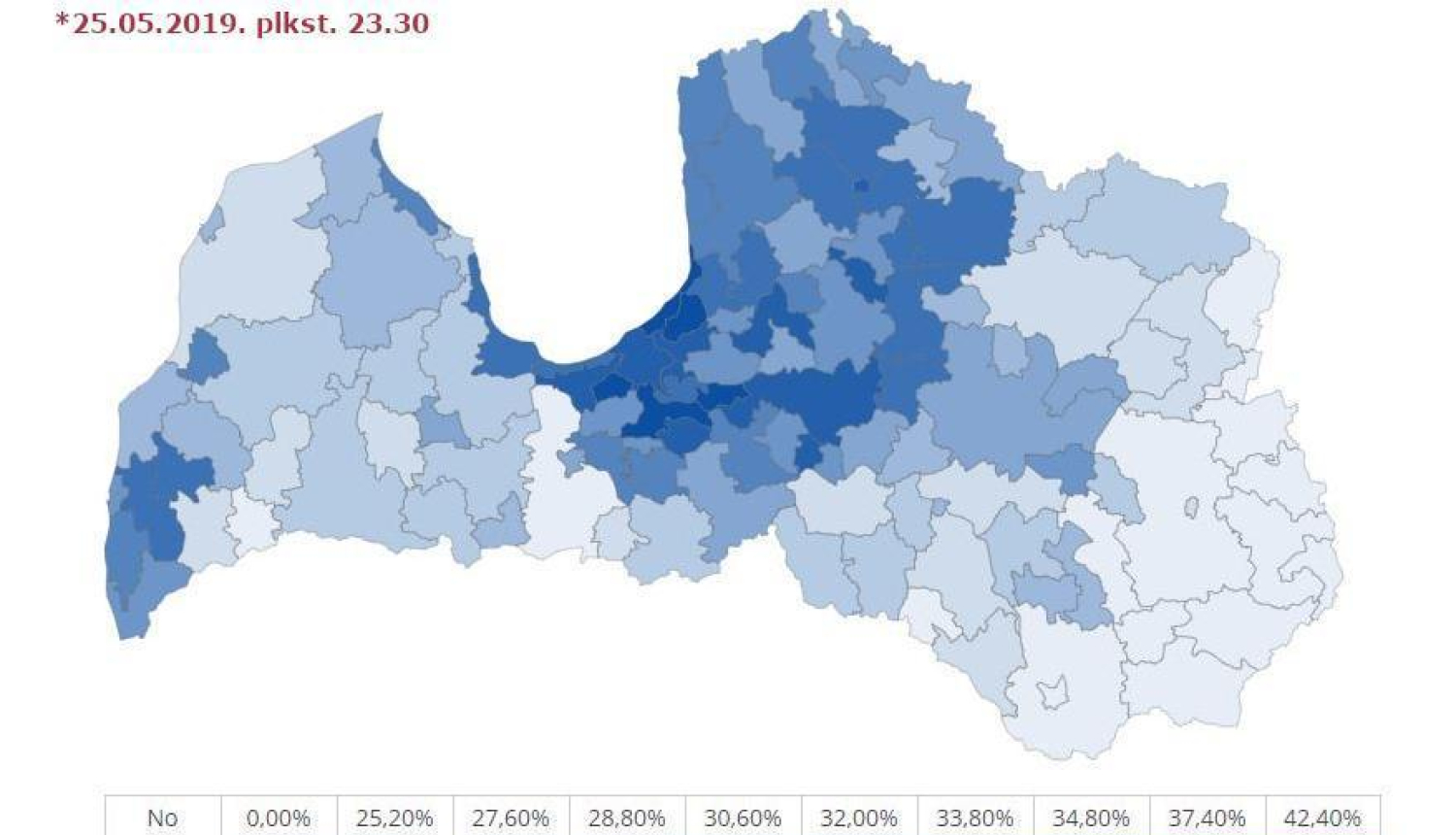 EP vēlēšanās piedalījušies 33,47 % vēlētāju (25.05.2019. plkst. 23.30)