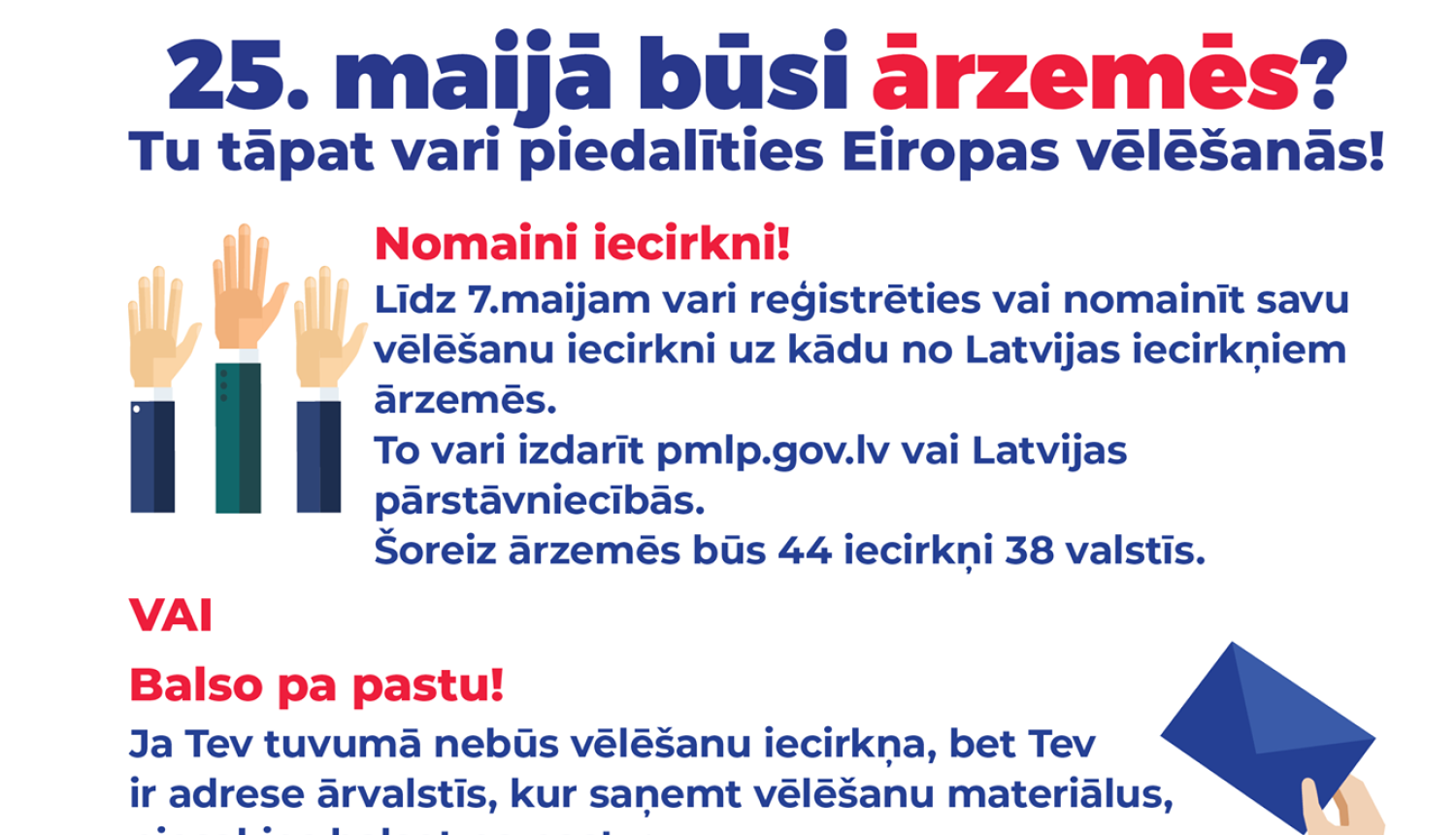Vēl tikai dažas dienas var reģistrēties pasta balsošanai Latvijas pārstāvniecībās!